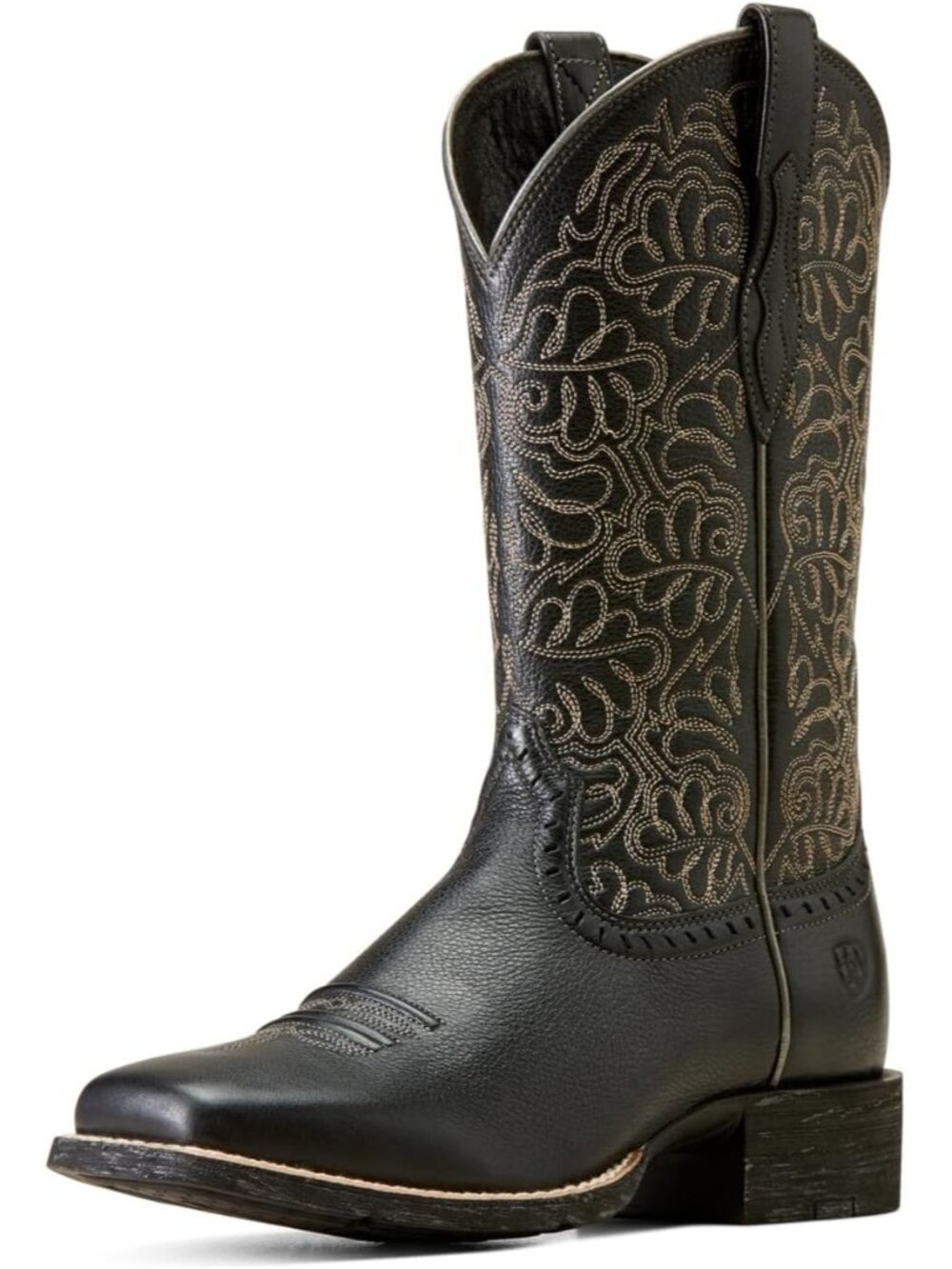 Womenโs Black Deertan Round Up Remuda Western Work Cowboy Boots